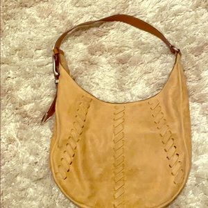 Frye tan leather hobo bag with silver buckle